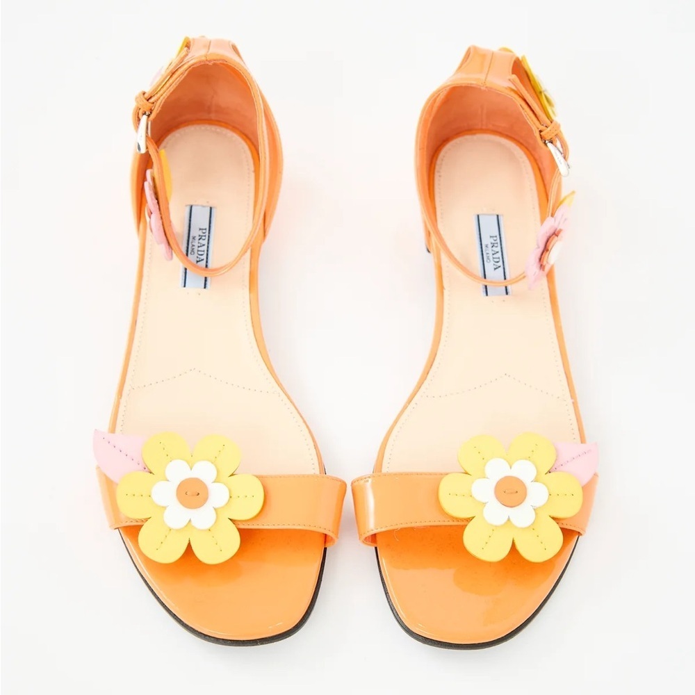 Prada 2017 Floral Patent Leather Sandals Orange Size 40 Italy